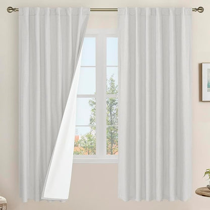 LAMIT 100% Blackout Linen Curtains, 72 Inch Linen Textured Living Room Curtains by LAMIT