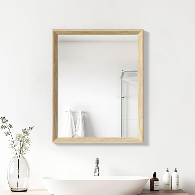 Oak Wood Effect Framed Wall Mirror, 16x20 Rectangle Mirror, 1/8" by Ultrue