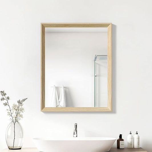 Oak Wood Effect Framed Wall Mirror, 16x20 Rectangle Mirror, 1/8" by Ultrue