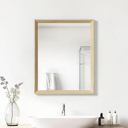 Oak Wood Effect Framed Wall Mirror, 24x32 Rectangle Mirror, 1/8" by Ultrue