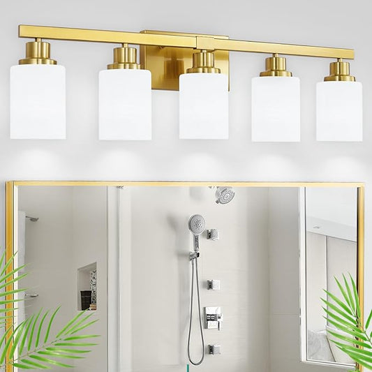 DIKAIDA Gold Bathroom Light Fixtures, 5-Light Modern Brushed Gold Vanity by DIKAIDALights