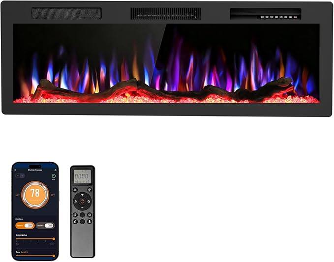 R.W.FLAME 50" Recessed and Wall Mounted Smart Electric Fireplace, Alexa/WiFi by RWFLAME