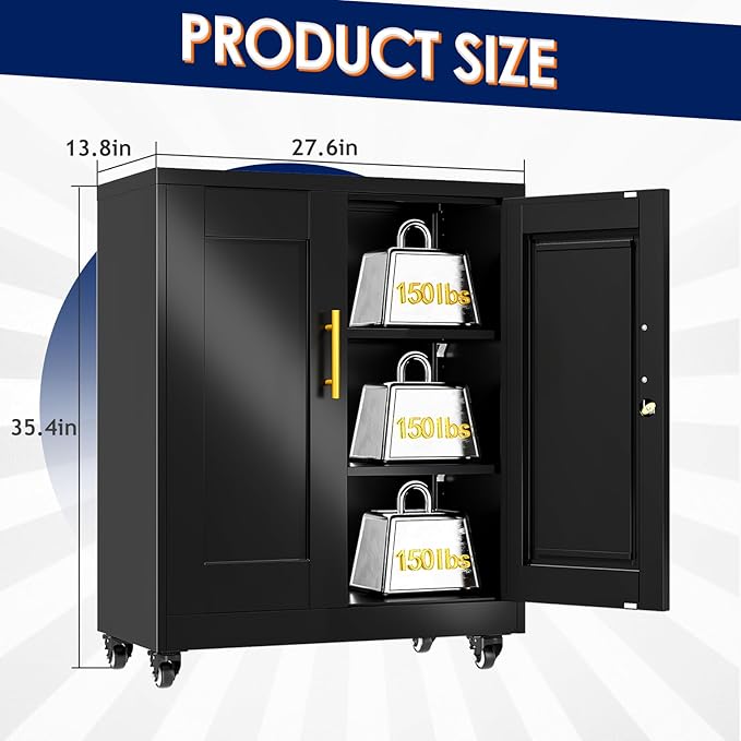 35" H Metal Garage Storage Cabinet, Rolling Tool Cabinet - Image 2