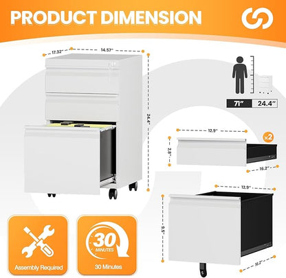 3 Drawer Mobile File Cabinet - Image 3