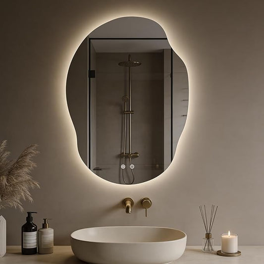 LED Bathroom Mirror with Lights, Asymmetrical Irregular Backlit Vanity Mirror by WallBeyond