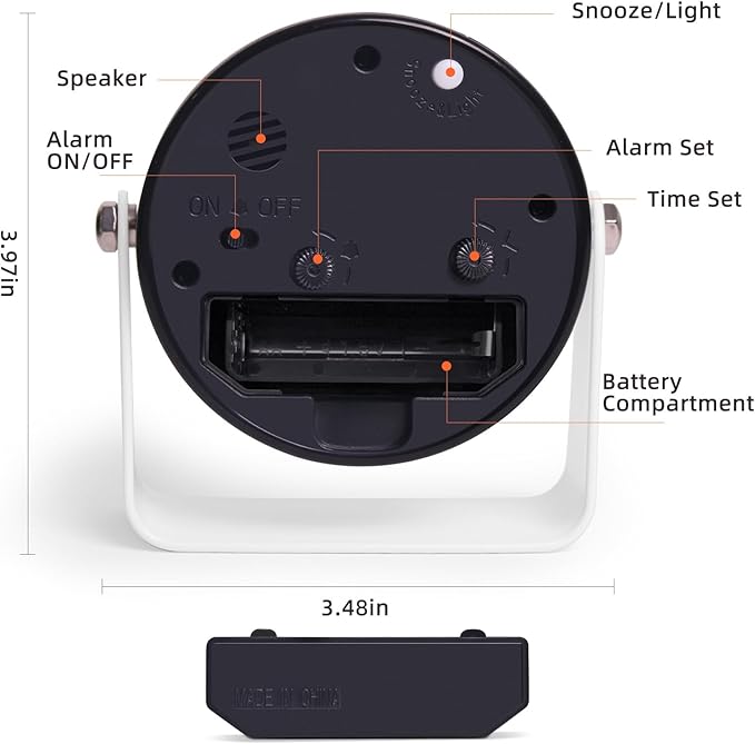 TIMESS Analog Alarm Clock, Silent Non-Ticking Quartz Movement, Battery-Operated - Image 3