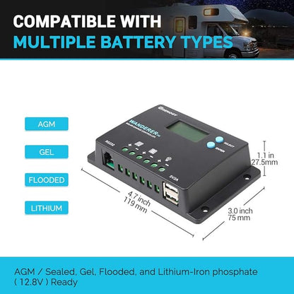 Renogy 10A 12V/24V PWM Postive Ground Solar Charge Controller Regulator Compact - Image 4