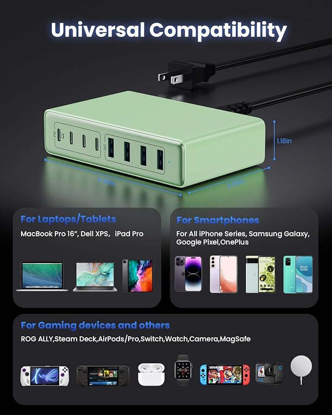 200W USB C Charger Block, GaN IV Charging Station 8 Ports, QC4.0 Fast Charging - Image 3