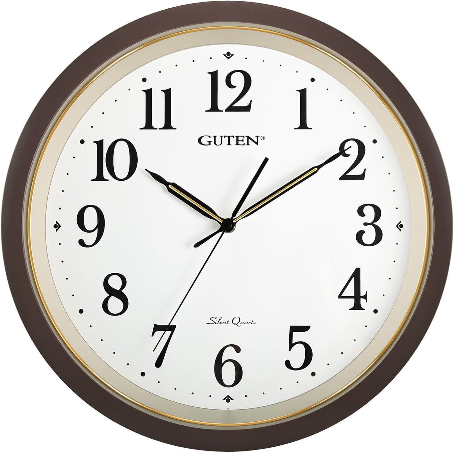 Caysie 16 Inch Large Silent Non Ticking Wall Clock, Quartz Battery Operated, Round Decorative Retro Brown Clock for Living Room, Bedroom, Kitchen, School, Office (Brown)