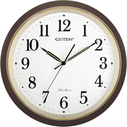 Caysie 16 Inch Large Silent Non Ticking Wall Clock, Quartz Battery Operated, Round Decorative Retro Brown Clock for Living Room, Bedroom, Kitchen, School, Office (Brown)