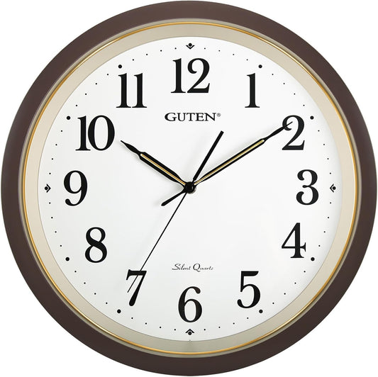 Caysie 16 Inch Large Silent Non Ticking Wall Clock, Quartz Battery Operated, Round Decorative Retro Brown Clock for Living Room, Bedroom, Kitchen, School, Office (Brown)