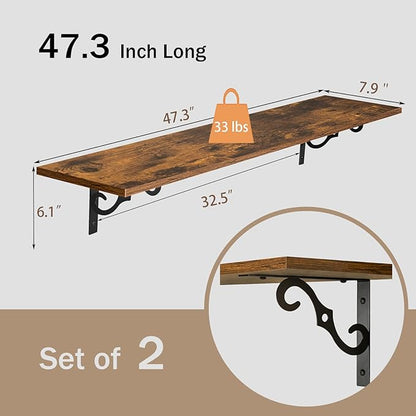 DINZI LVJ Long Wall Shelves, 47.3" Large Floating Shelves Set of 2, Farmhouse - Image 3
