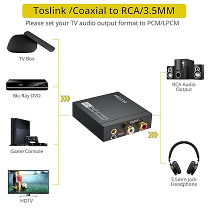 PROZOR 192KHz Digital to Analog Audio Converter, DAC Optical to Analog L/R RCA - Image 2