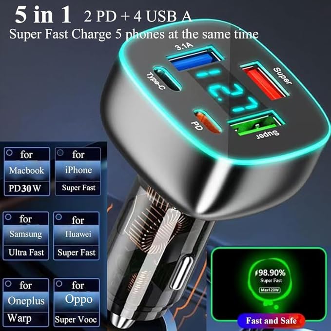 5 Port USB C Car Phone Charger - Image 4