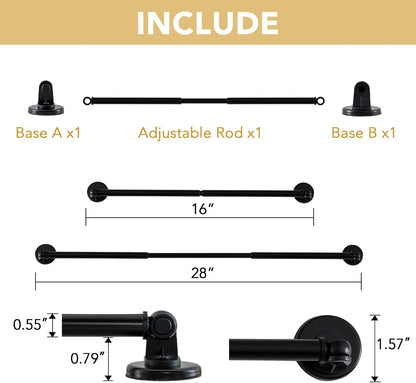 H.VERSAILTEX 1 PACK Magnetic Curtain Rods for Metal Doors 16" to 28", 1/2 Inch Diameter Adjustable French Door Curtain Rod for Classroom Whiteboard Magnetic Cafe Rod Towel Bar Holder, Black
