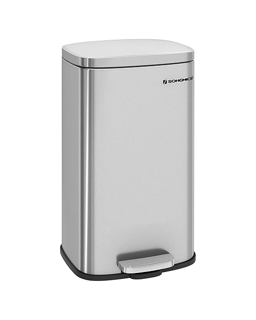 SONGMICS Trash Can with Lid, 8 Gallon Garbage Can, Stainless Steel Small Waste by SONGMICSbySONGMICSHOME