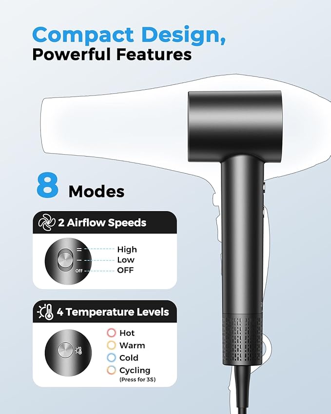 High Speed Hair Dryer 160000 RPM, Professional Ionic Blow Dryer - Image 5
