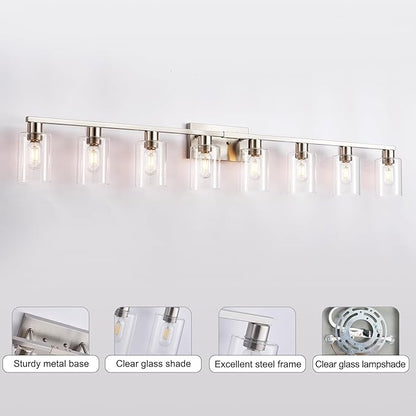 8-Light Brushed Nickel Vanity Light Fixtures, Modern Large Bathroom Light - Image 4
