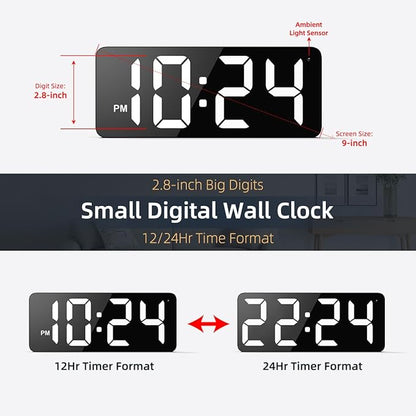LED Digital Wall Clock with Large Display, Big Digits, Auto-Dimming, 12/24Hr - Image 2