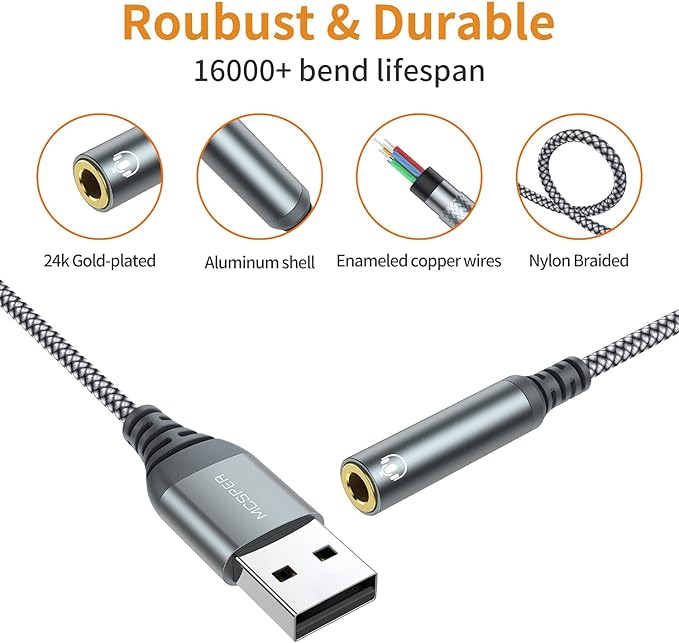 MCSPER 2-Pack USB to 3.5mm Jack Audio Adapter, External Sound Card USB-A to - Image 5