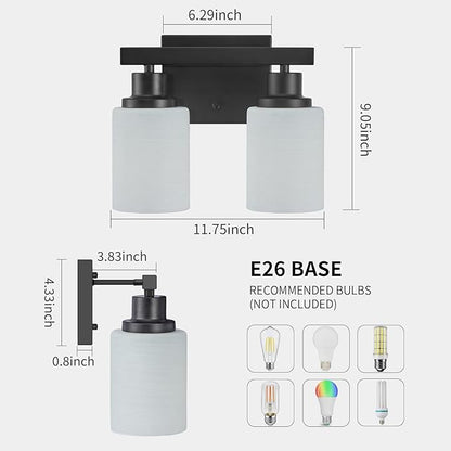 DIKAIDA Bathroom Light Fixtures Over Mirror, 2-Light Modern Matte Black Vanity - Image 3
