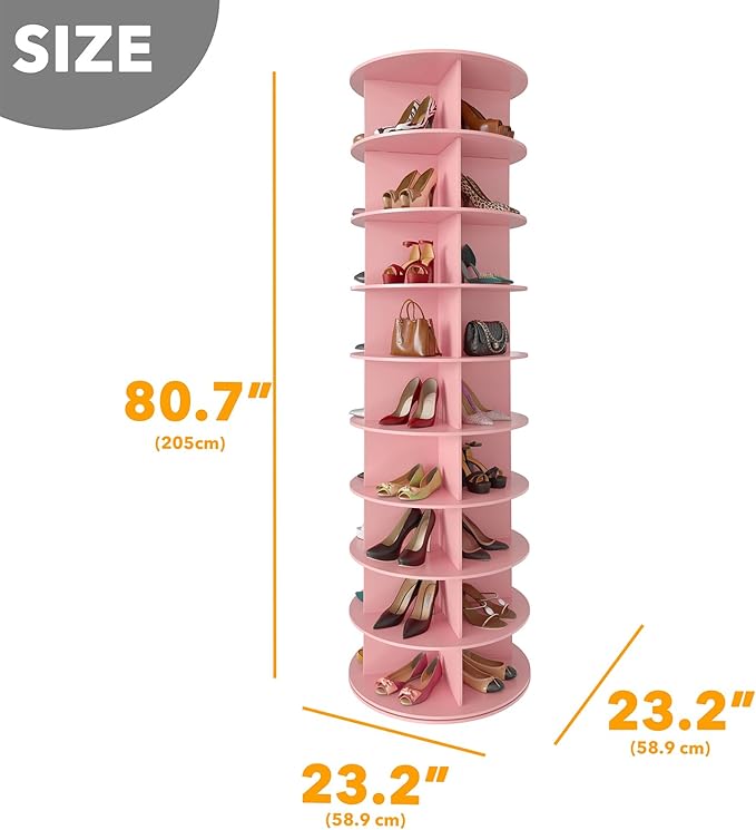 SpaceAid 9 Tier Rotating Shoe Rack Tower, Spinning Shoe Display Lazy Susan - Image 2