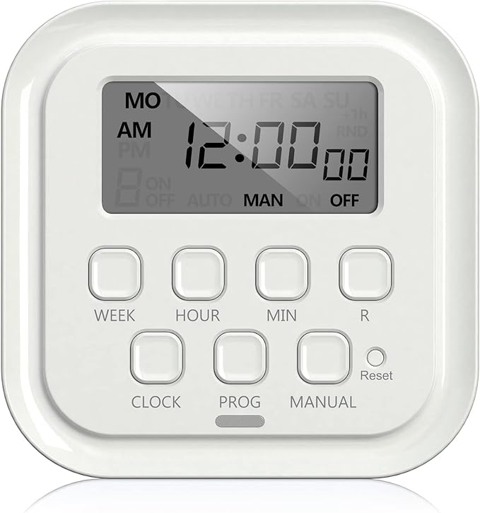 HBN 7 Day Heavy Duty Digital Timer, Dual Outlet, On/Off Programs 3-Prong by HBN