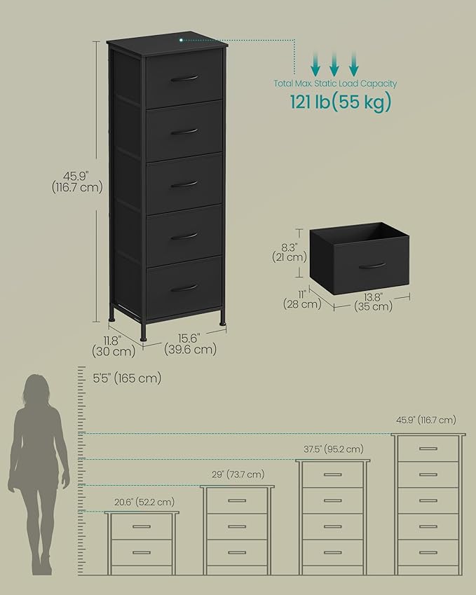 SONGMICS Dresser for Bedroom, Chest of Drawers, 5 Non-Woven Fabric Drawers - Image 2