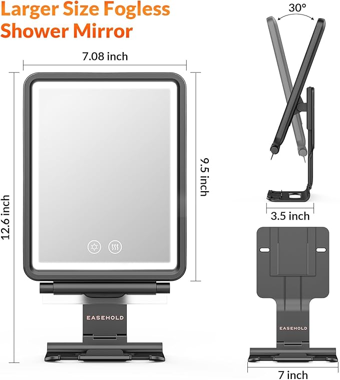 EASEHOLD Shower Mirror Fogless for Shaving, Heated LED Mirror - Image 7