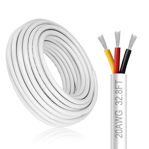 DEKIEVALE 20 Gauge 3 Conductor Electrical Wire, 32.8FT White Stranded Low by DEKIEVALE