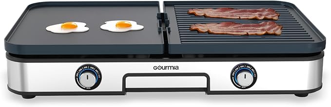 Gourmia 3-in-1 Indoor Grill & Griddle Electric Combo – Dual Independent Cooking by Gourmia