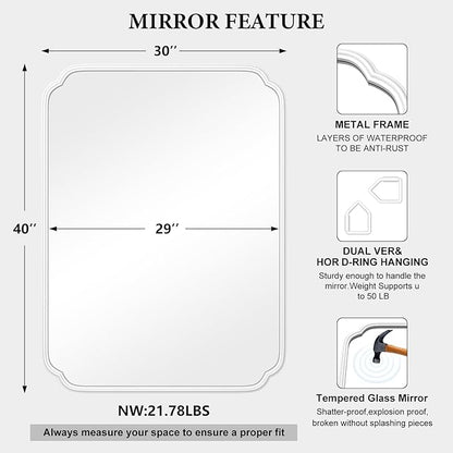 White Bathroom Vanity Mirror for Over Sink 30" x 40" Modern Rounded Corner - Image 5