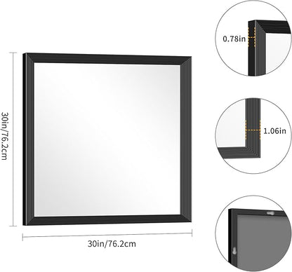 Black Bathroom Mirror 30 x 30 Inch Rectangle Wave Beveled - Image 5