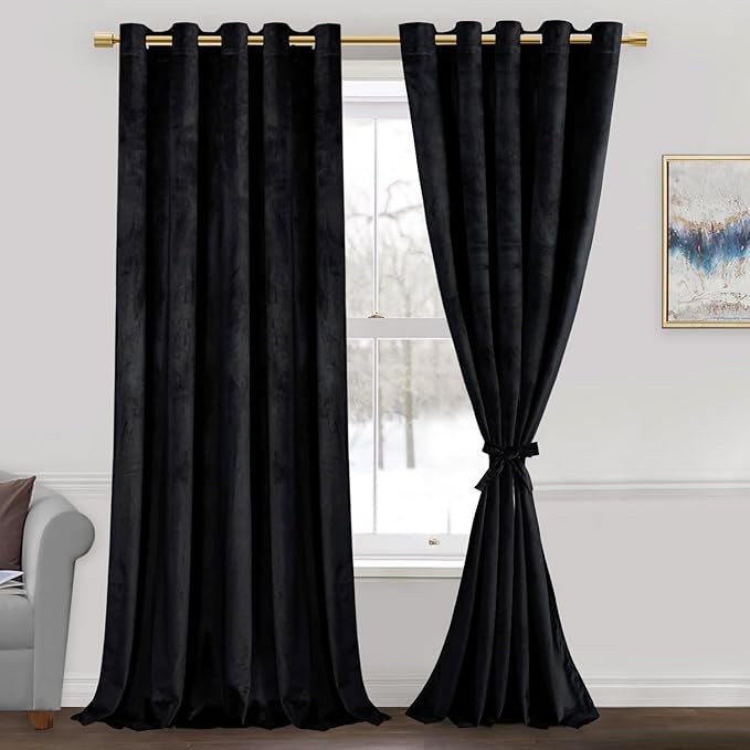 JIUZHEN Black Velvet Curtains 108 inches by JIUZHEN