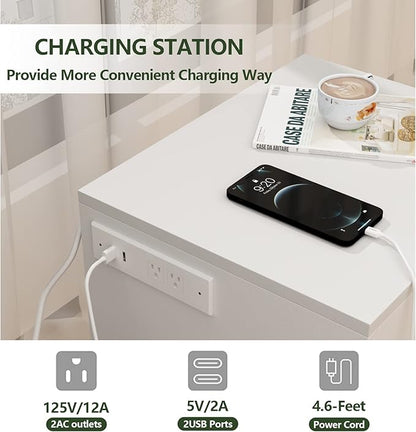 Auromie Nightstand with Charging Station and LED Lights, Concealment Furniture - Image 4