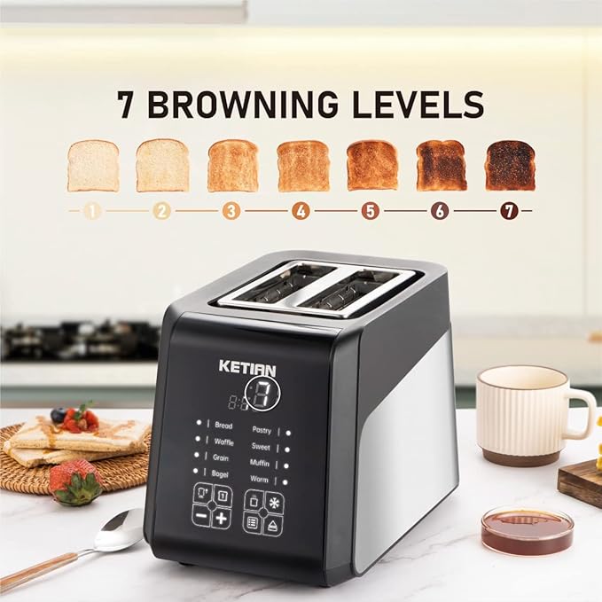 Touchscreen Toaster 2 Slice, KETIAN Bagel English Muffins Toast Pastry Waffles - Image 3