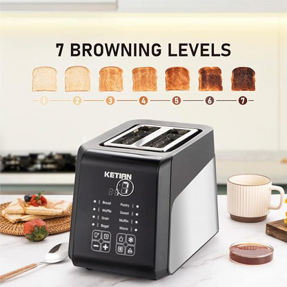 Touchscreen Toaster 2 Slice, KETIAN Bagel English Muffins Toast Pastry Waffles - Image 3