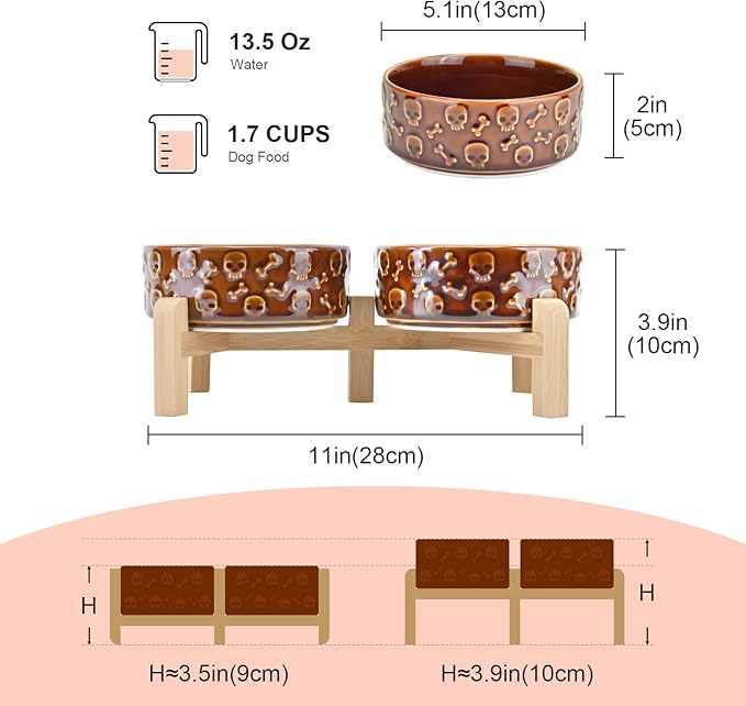 SPUNKYJUNKY Elevated Dog Bowls Ceramic, 5.1'' Dogs and Cat Food Water Bowls - Image 2
