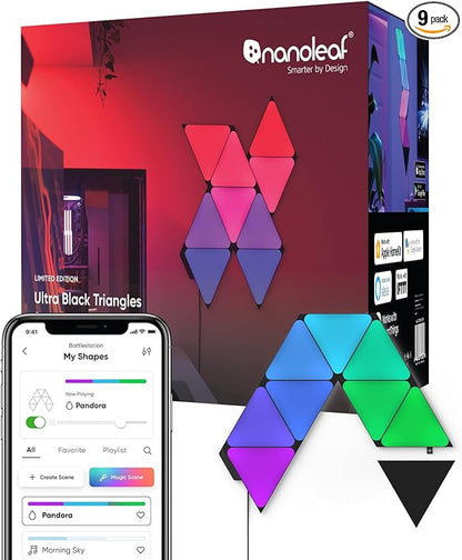 Nanoleaf Shapes Black Triangle LED Wall Lights, Smart RGBW Gaming Lights by NANOLEAF
