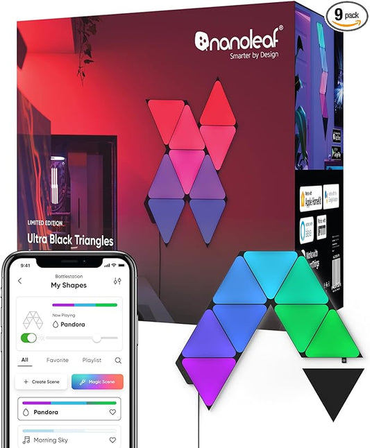 Nanoleaf Shapes Black Triangle LED Wall Lights, Smart RGBW Gaming Lights by NANOLEAF