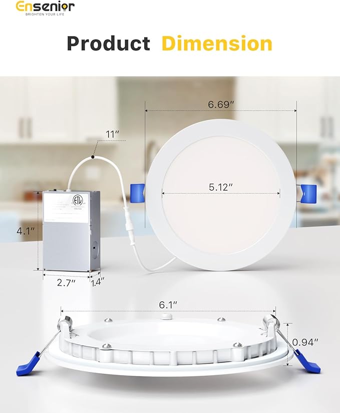 Ensenior 12 Pack 6 Inch LED Recessed Ceiling Light, 4000K Cool White, 1050LM - Image 4