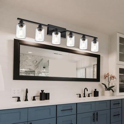 WINSHEN 6-Light Seeded Glass Vanity Light Fixtures in Matte Black Finish - Image 3