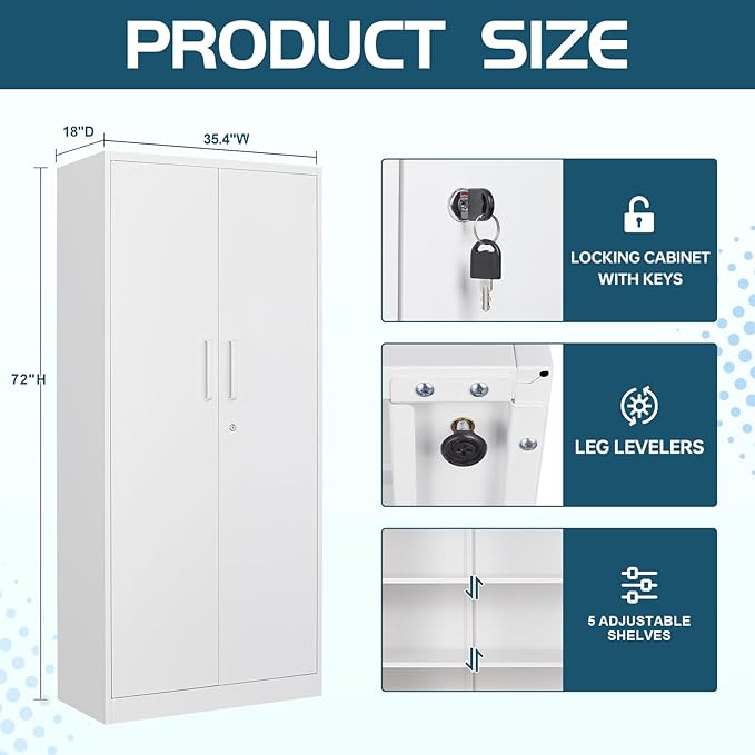 MIIIKO 72" White Metal 5-Shelf Cabinet - Image 3