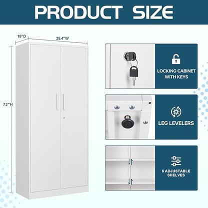 MIIIKO 72" White Metal 5-Shelf Cabinet - Image 3