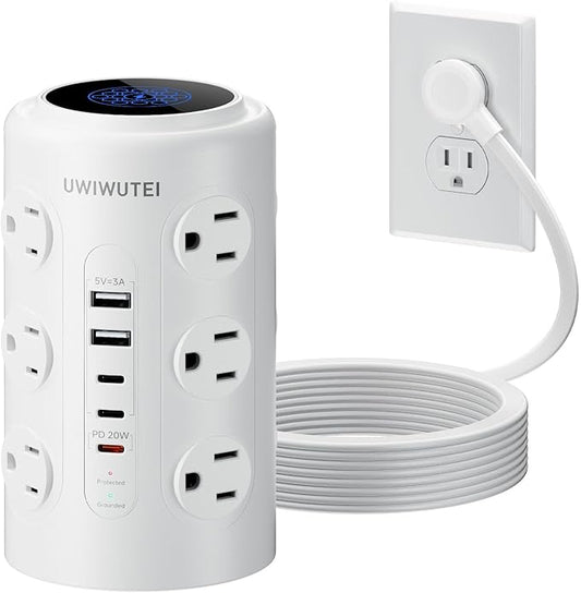 Tower Power Strip with 1 Dedicated PD 20W Fast-Charging Port, 12 Outlets by Unknown