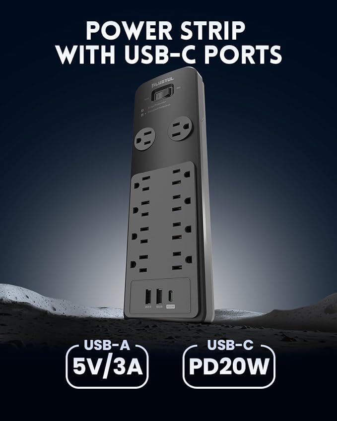 Surge Protector Power Strip 10FT, PLUGTUL Surge Protector - Image 4