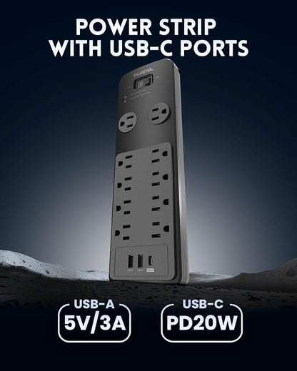 Surge Protector Power Strip 10FT, PLUGTUL Surge Protector - Image 4