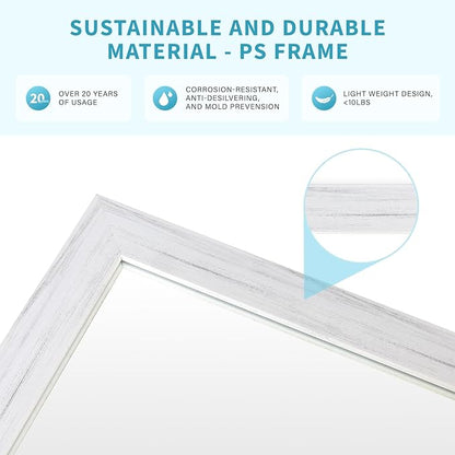 White Wood Effect Framed Wall Mirror, 24x36 Rectangle Mirror, Anti-desilvering - Image 5