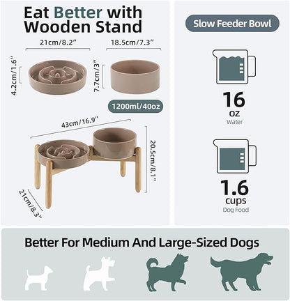 Ceramic Raised Slow Feeder Dog Bowl Set, Elevated 7.3inch Bowl and 8.2inch - Image 2