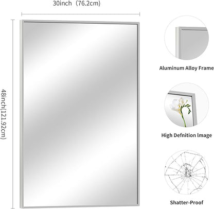 Silver Bathroom Mirror for Wall, 30x48 Inch Rectangle Mirrors - Image 5